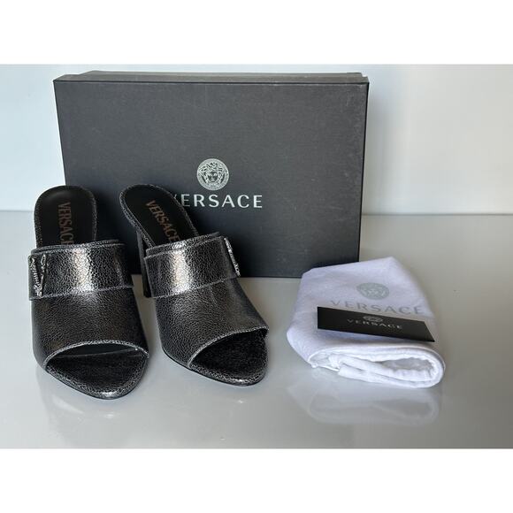 Versace Virtus Leather Black Sandals Shoes 9 US (39 Euro) Spain 1011901 NIB $990 - Picture 13 of 16
